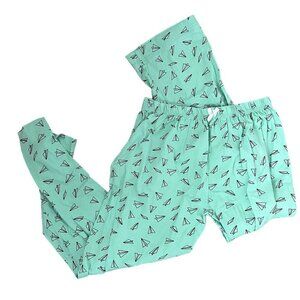 Peach blossom green aqua paper planes pajama pants kids comfortable bow